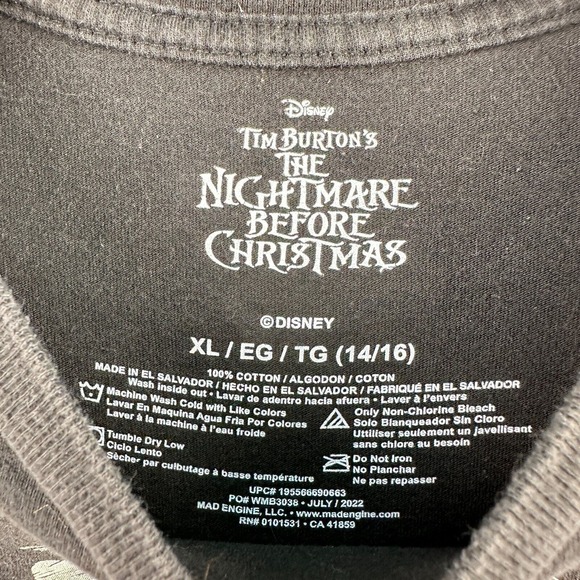 Disney Tee Kids XL Black Tim Burtons The Nightmare Before Christmas Long Sleeve - Picture 7 of 7